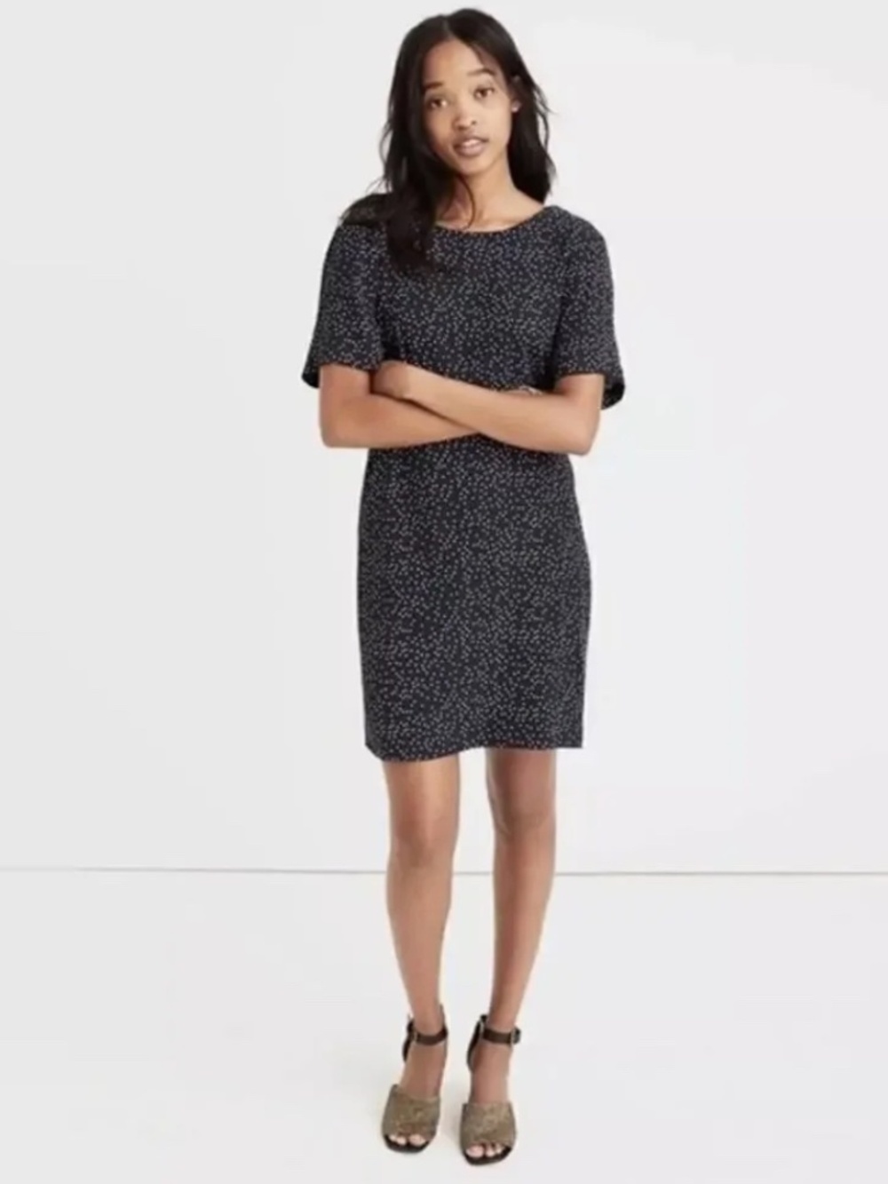Madewell Back Zipper Dress Black White Polka Dot Short Sleeve Size 4